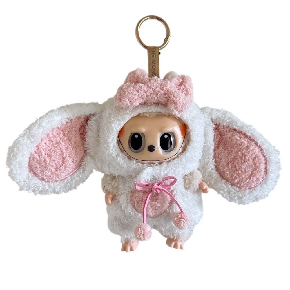 Bunny Outfit for Labubu 2 Piece set Pink/White Plush